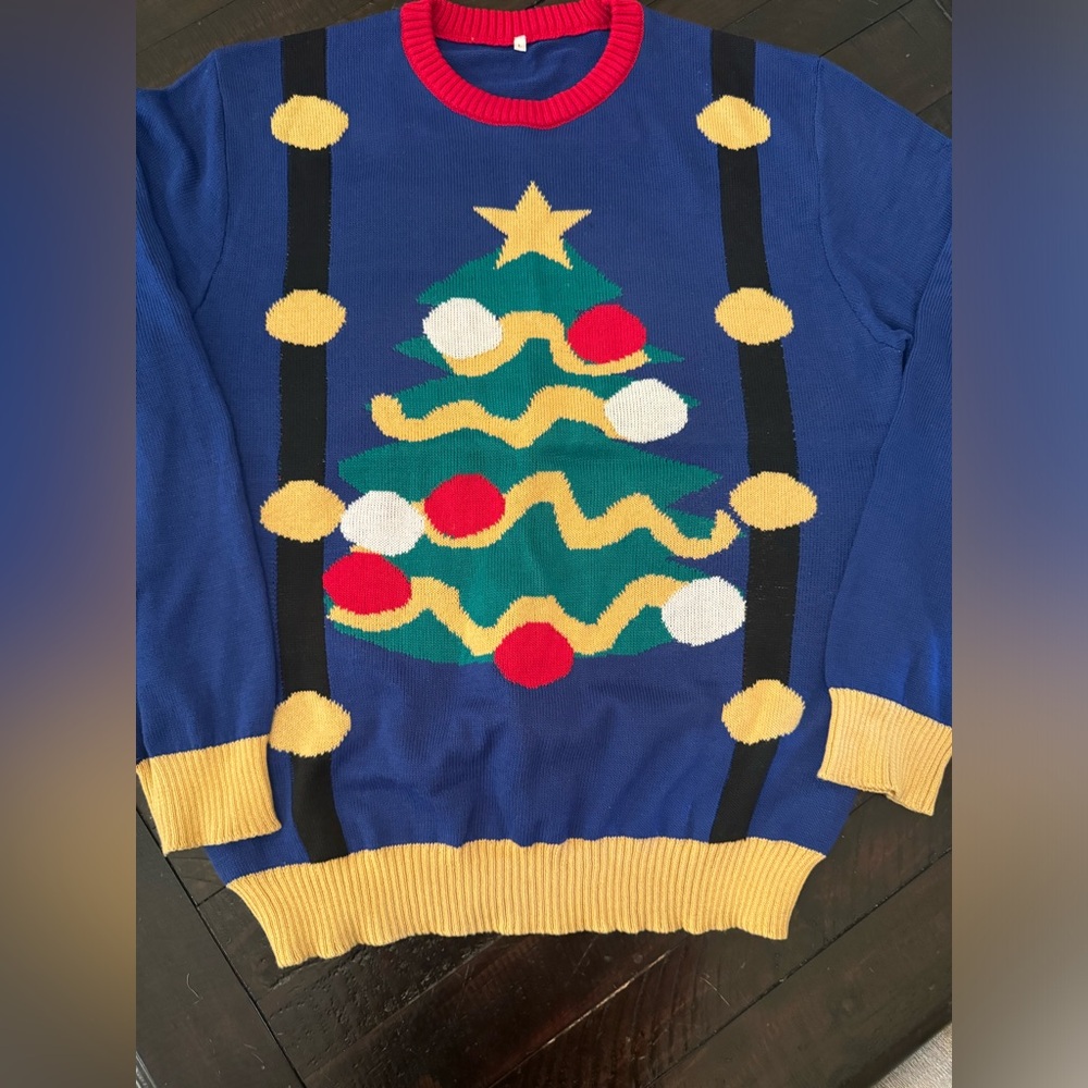 Christmas Ugly Sweater with Faux Suspenders